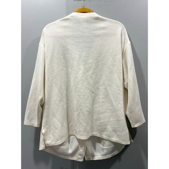 Vintage Huntington Ridge Cream Rib Knit Cardigan Jacket Medium Button Front - Picture 3 of 8